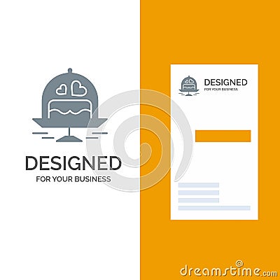 Cake, Plate, Wedding, Love Grey Logo Design and Business Card Template Vector Illustration