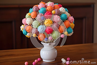 cake pop bouquet made of brightly colored cake pops Stock Photo