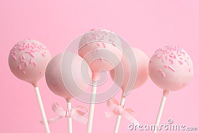 cake pops over pink background, concept of Valentines day Stock Photo