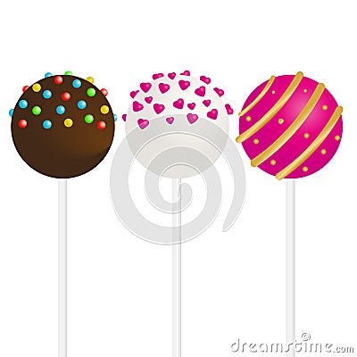 Cake pops with sprinkles. Vector illustration in realistic style Vector Illustration