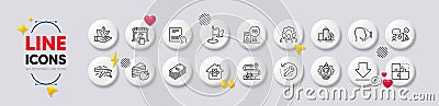 Cake, Recovery tool and Petrol station line icons. For web app, printing. White buttons 3d icons. Vector Vector Illustration