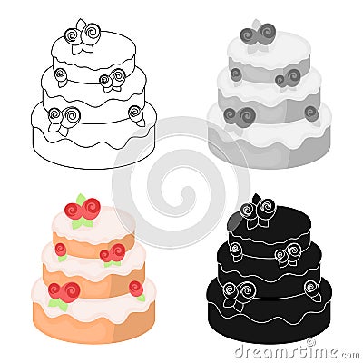 Cake with roses icon in cartoon style isolated on white background. Cakes symbol stock vector illustration. Vector Illustration