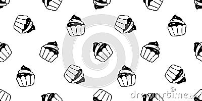 Cake seamless pattern cupcake vector cookie pretzel bread snack scarf isolated wallpaper tile background cartoon doodle illustrati Vector Illustration