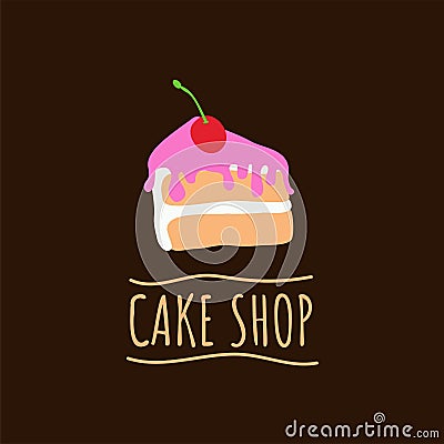 Cake shop logo. Baking and bakery house emblem. Dessert and pastry cafe label, vector illustration. Vector Illustration