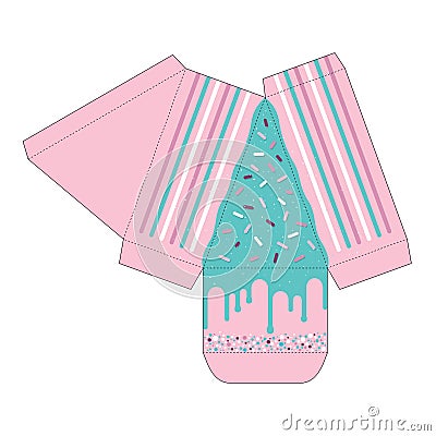 Cake slice box cutout template. Favor box Vector Illustration