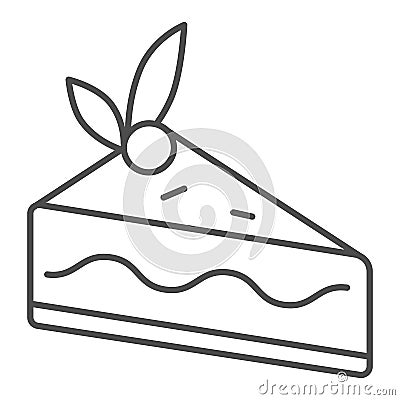 Cake slice thin line icon, confectionary concept, cheesecake sign on white background, piece of chocolate cake with Vector Illustration