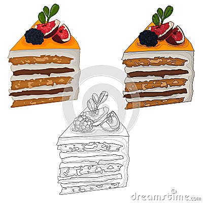 Cake slices vector illustration three different ways Vector Illustration