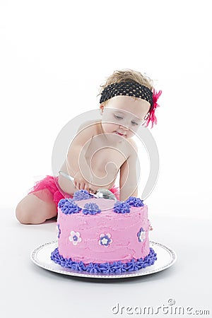 Cake smash shoot: Baby girl and big cake! Stock Photo