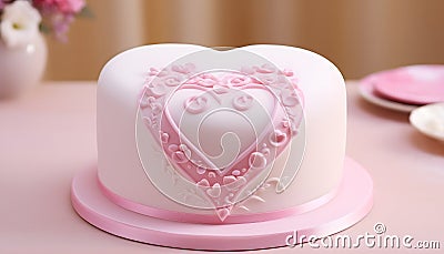 Cake in soft pink shades with a heart in a minimalist style Stock Photo