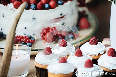 Cake with strawberry and blueberries Stock Photo