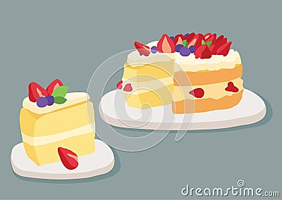 Cake Strawberry on Gray background illustration vector Cartoon Illustration
