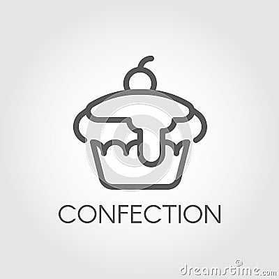 Cake thin stroke icon. Confection symbol. Sweet dessert line logo. Festive cherry pie. Bakery on birthday. Food series Vector Illustration
