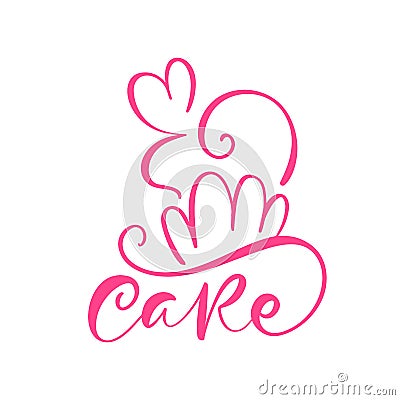 Cake vector calligraphic text with logo. Sweet cupcake with cream, vintage dessert emblem template design element. Candy Vector Illustration