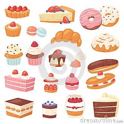 Cake vector chocolate confectionery cupcake and sweet confection dessert with caked candies illustration confected donut Vector Illustration