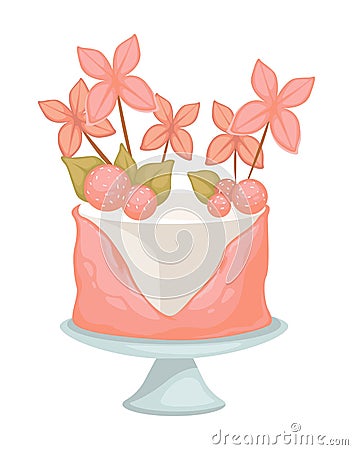 Cake with white chocolate and pink cream vector Stock Photo