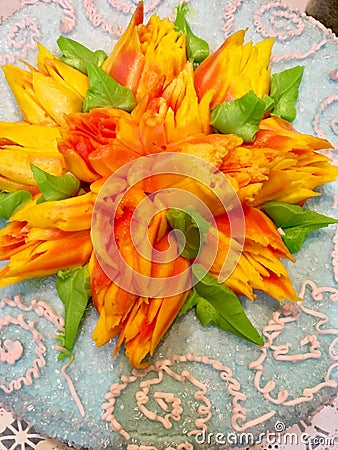 Cake with Yellow Tulips Stock Photo