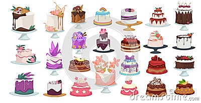 Cakes and desserts with icing and frosting vector Vector Illustration