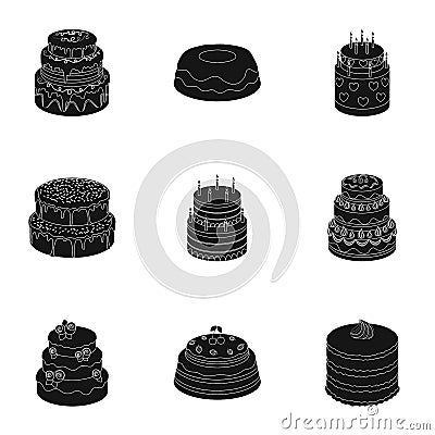 Cakes for the holidays. A set of different sweets. Beautifully decorated cakes and muffins.Cakes icon in set collection Vector Illustration