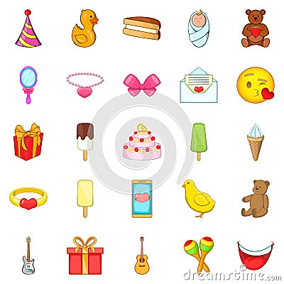 Cakes icons set, cartoon style Vector Illustration