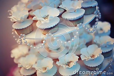 Cakes and pastries at the wedding party Stock Photo