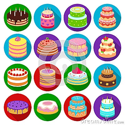 Cakes set icons in flat style. Big collection of cakes vector symbol stock illustration Vector Illustration