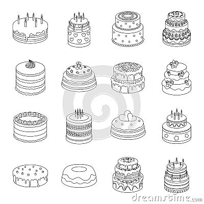 Cakes set icons in outline style. Big collection of cakes vector symbol stock illustration Vector Illustration