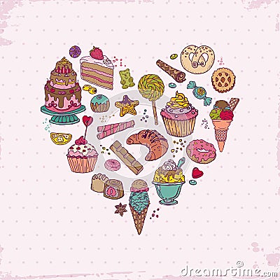 Cakes, Sweets and Desserts Vector Illustration