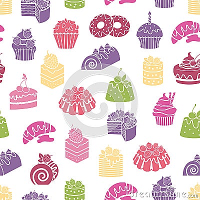 Cakes and sweets seamless pattern background Vector Illustration