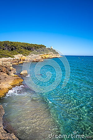 Cala de roca Plana beach in Tarragona Stock Photo