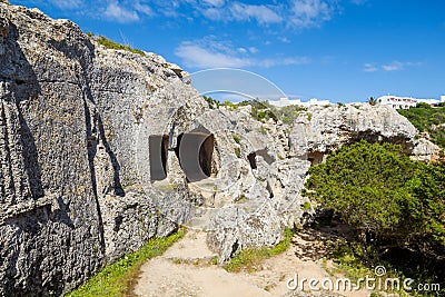 Cala Morell Necropolis Caves Stock Photo