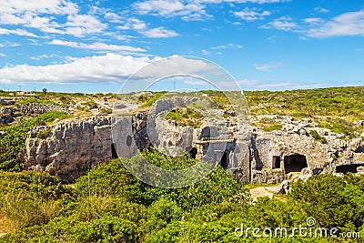 Cala Morell Necropolis Caves Stock Photo