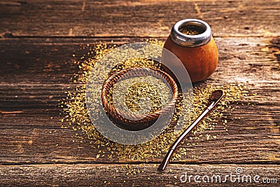 Calabash and bombilla with yerba mate Stock Photo