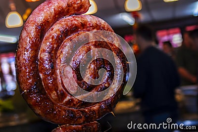 Calabrese sausage grill on skewers at a churrascaria steakhouse Stock Photo