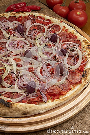 Calabrese sausage pizza Stock Photo