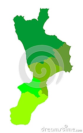 Calabria map vector silhouette isolated on white background. Italy region symbol Calabria with separated provinces. Vector Illustration