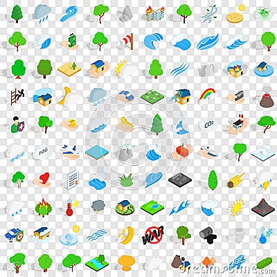 100 calamity icons set, isometric 3d style Vector Illustration