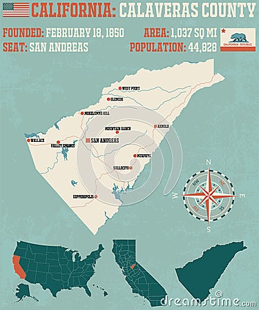 Calaveras County in California. Vector Illustration