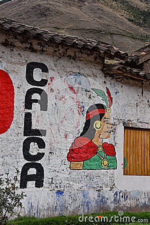 Political party symbols painted on walls ahead of local elections. Cusco, Peru Editorial Stock Photo