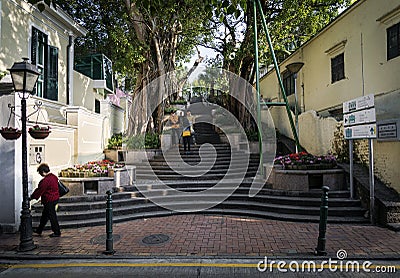 Calcada do carmo portuguese colonial alleyway in old taipa macau Editorial Stock Photo