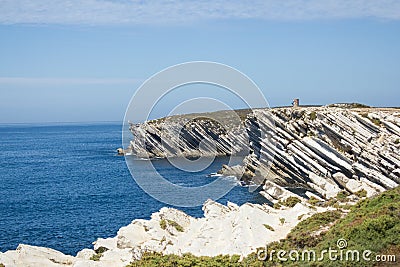 Calcareous rock formations in the Atlantic Ocean in the far north of the Baleal isthmus, Peniche, in the Portugue western coast Stock Photo