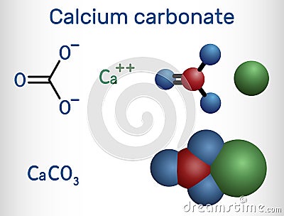 Calcium carbonate molecule. It is an ionic compound, the carbonic salt of calcium CaCO3, calcium salt, Food additive E170. Vector Illustration