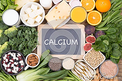 Calcium food sources, top view Stock Photo