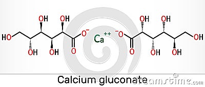 Calcium gluconate C12H22CaO14 molecule, is used as mineral supplement for the treatment osteoporosis, rickets, hypocalcemia Stock Photo