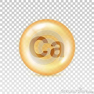 Calcium icon. Ca vitamin yellow orb isolated on transparent background. Big shape glass circle. Realistic 3d bubble. Round sphere Vector Illustration