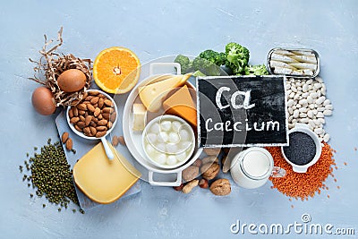 Calcium Rich Foods for Healthy diet eating Stock Photo