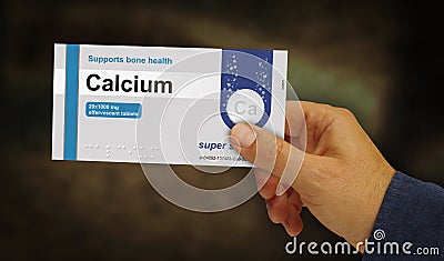 Calcium tablets box pack in hand 3d illustration Cartoon Illustration