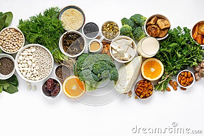 Calcium vegetarians Top view healthy food clean eating Stock Photo