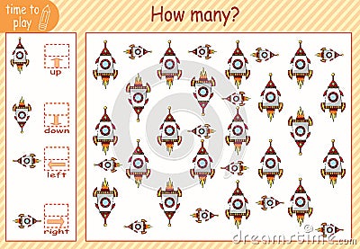 calculate how many elements will be placed on the right and how many on the left. whitespace. rockets. robot Vector Illustration