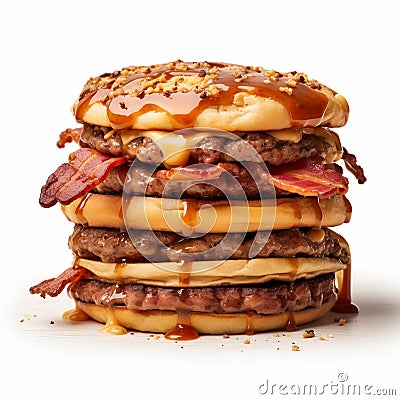 Calculated And Ambitious: Layered Illusions Of Bacon-covered Fries And Burgers Stock Photo