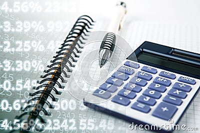 Calculation of cash earnings and digits Stock Photo